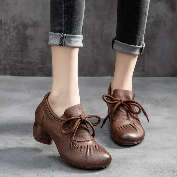 Vintage Fold Leather Deep Mouth Women's Shoes